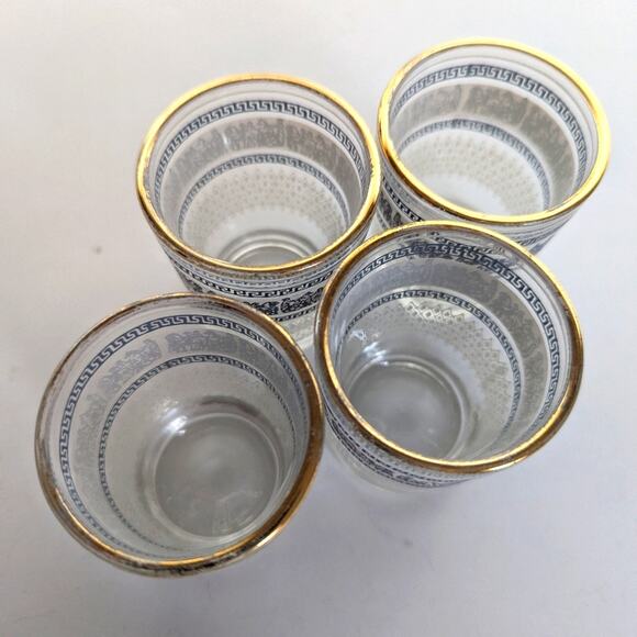 Vintage Jeanette Glass Patrician Greek Key Pattern Hellenic Chariot Shot Glasses - Picture 5 of 6